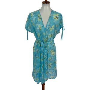 Oscar De La Renta Robe Small Blue Sheer Short Sleeve Luxury Designer NWT